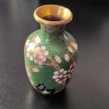 Chinese Cloisonné Miniature Vase, Blue with Prunus Blossom, 4 inch — listing 5