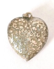 Art Nouveau Embossed Puffy Heart Pendant with Sterling Silver Chain (1.5" Heart, 24" Chain) — listing 5