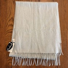 Portolano Blue Cashmere Silk Merino Wool Fringed Scarf/Wrap — listing 2