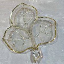 Vintage Clear Glass 3-Section Leaf-Shaped Divided Relish Dish (Pair) — listing 5