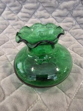 Pair of Vintage Forest Green Ruffled-Rim Squat Bud Vases — listing 2