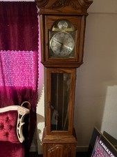 Vintage Oak Case Tempus Fugit Quartz Grandfather Clock with Chain-Weight Movement — listing 5