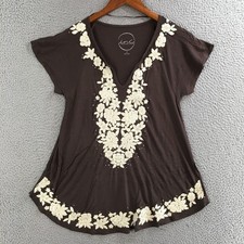 INC International Concepts Woman Black & White Ikat Floral Beaded Tunic Top, Size 2X — listing 3