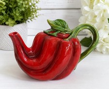 Figural Red Bell Pepper Teapot with Green Stem Lid, Handle and Spout — listing 4
