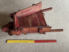 Antique Primitive Wooden Wheelbarrow in Original Blue Paint with Spoked Wooden Wheel — listing 2