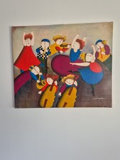 Whimsical Figural Painting of Two Musicians on Canvas, Signed — listing 2