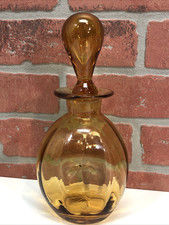 Hand-Blown Art Glass Decanter Vase with Amber Swirl Base — listing 2