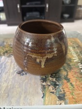 Handmade Studio Art Pottery Squat Bud Vase with Gold Leaf and Purple Swirl Glaze — listing 6