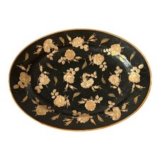 Rust/Burnt Orange Chinoiserie Gilt-Decorated Serving Platter with Grapevine Border