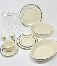 White Porcelain Dinnerware Set with Platinum Silver Trim, Service for 8+ (40+ pieces)