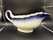 Antique Flow Blue Gravy Boat with Floral Scrollwork — listing 2