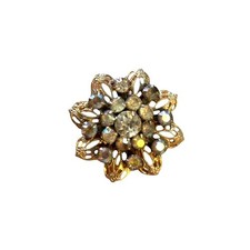 Vintage Gold-Tone Filigree Flower Brooch with Aurora Borealis Rhinestones — listing 5