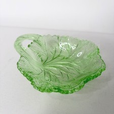 Vintage Uranium Glass Footed Candy Dish with Domed Lid, Green Satin Frosted with Greek Key Band, 5 inches tall — listing 2