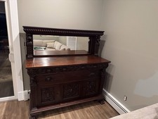 Antique Victorian Oak Sideboard/Buffet with Beveled Mirror Backsplash and Carved Crest — listing 4
