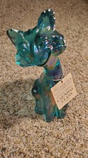 Iridescent Carnival Glass Crouching Cat Figurine (Black Amethyst) — listing 4