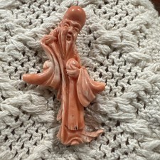 Chinese Amber-Colored Resin Carved Figure of Shou Lao (God of Longevity) on Wood Stand — listing 2