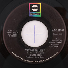 Tommy Roe "Stagger Lee" b/w "Back Streets and Alleys" 45 RPM 7" Single, ABC Records