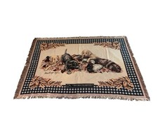 Vintage Woven Cotton Tapestry Throw Blanket with Ducks, Cattails, and Retriever Dog Cabin/Lodge Motif — listing 4
