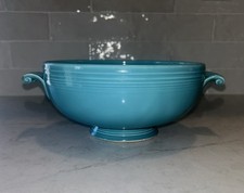 Vintage Fiesta Turquoise Footed Bowl with Decorative Scroll Handles — listing 2