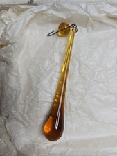 Amber Glass Teardrop Table Lamp with Chrome Base and Drum Shade
