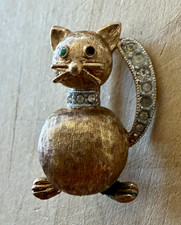 Vintage Figural Dancing Cat Brooch with Green Enamel Skirt and Rhinestone Accents — listing 5