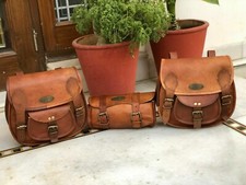 Black Leather Motorcycle Throw-Over Saddlebags with Bungee Net