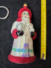 Large Blown Glass Santa Claus Figurine with Toy Sack and Teddy Bear — listing 5