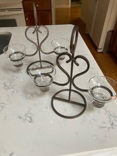 Black Wrought Iron Open Cage Lantern-Style Pillar Candle Holder with Ring Top — listing 5