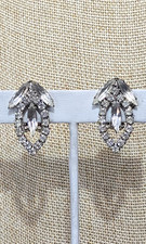 Vintage Art Deco Style Emerald-Cut Crystal Clip-On Earrings with Pavé Accents — listing 6