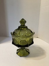 Fostoria Coin Glass Olive Green Footed Compote — listing 2