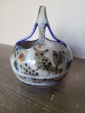 Vintage Cream Ceramic Baluster Vase with Blue Rose Decal and Gold Trim — listing 4
