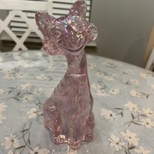 Iridescent Carnival Glass Crouching Cat Figurine (Black Amethyst) — listing 2