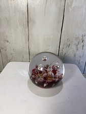 Hand-Blown Art Glass Paperweight with Green Flower, Blue Speckled Base, and Controlled Bubble — listing 6