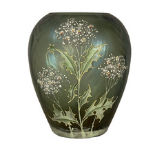 Hand-Blown Cobalt Blue Iridescent Art Glass Vase with Floral Design, Signed H.AT 00 — listing 5