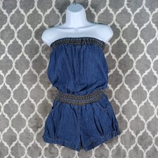 Vintage Denim Strapless Romper with Fold-Over Bodice and Cargo Pockets — listing 5