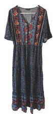 Vintage Turquoise Tiered Cotton Boho Maxi Skirt with Satin Ribbon Trim, Size UK 8-10 — listing 2
