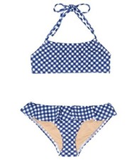 Girls' Two-Piece Ruffle Bikini Swimsuit, Orange & Yellow Colorblock, UPF 40+, Size 14 — listing 5