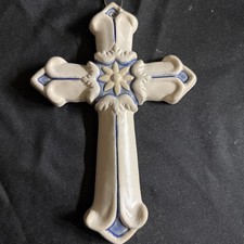Vintage Ceramic Cross Combination Pen Holder / Desk Organizer with Green and Brown Drip Glaze — listing 2