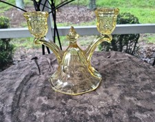 Vintage Elegant Glass Two-Light Double Candelabra with Scrolled Arms and Plume Center Finial — listing 3