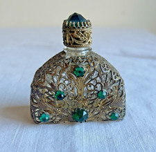 Pair of Decorative Jeweled Metal-Filigree Perfume Bottles with Faceted Crystal Stoppers Single piece, listing 6