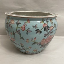 Chinese Hand-Painted Porcelain Fish Bowl Jardinière Planter with Goldfish Interior — listing 4