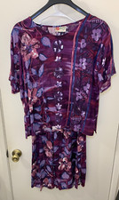 Vintage Hawaiian Print 2-Piece Set — Navy & Tan Floral Open Blouse and Elastic-Waist Pants — listing 6