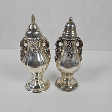 Vintage Silverplate Salt & Pepper Shakers, Tall Paneled Form with Acorn Finials, Pair — listing 4