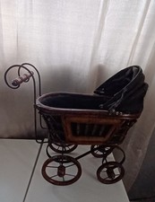 Antique Wicker Doll Carriage Pram with Metal Spoke Wheels and Folding Hood — listing 4