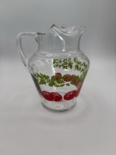 Vintage Mid-Century Glass Juice Pitcher with Tomato and Floral Design