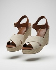 Marc Fisher Black & White Striped Cork Espadrille Platform Wedge Sandals, Size 10M — listing 3