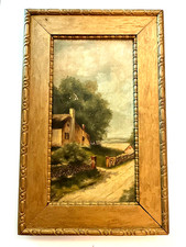 Vintage Original Oil Painting Rural Landscape with Trees and Country Lane, Wood Framed No signature or marks anywhere