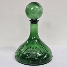 Vintage Emerald Green Diamond-Point Glass Liquor Decanter with Leather Neck Collar — listing 3