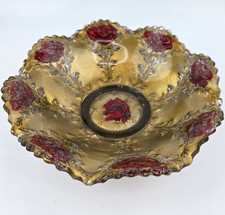 Antique Goofus Glass Bowl with Red Roses and Gold Leaf Pattern — listing 3