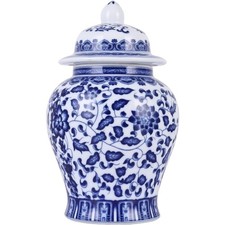Chinese Blue and White Porcelain Lidded Ginger Jar with Floral Rose Motif — listing 2